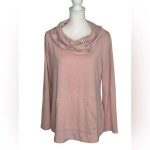 EUC Soft Surroundings Pink Kassidy Cowl Neck Pullover tunic top sz Med cozy
